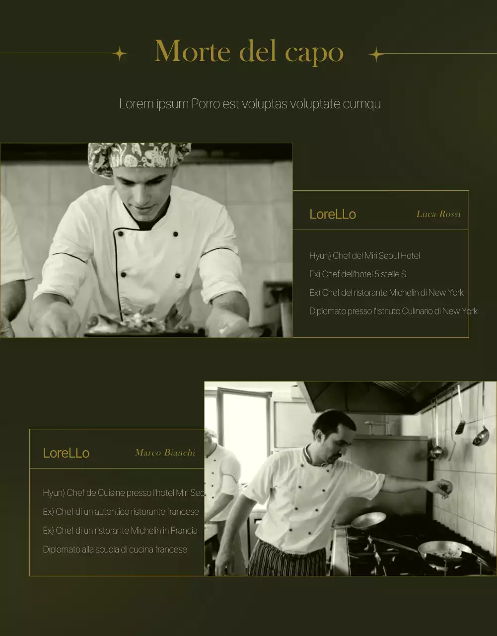 Promuovete una cucina sofisticata in hotel con i colori verde scuro e oro.