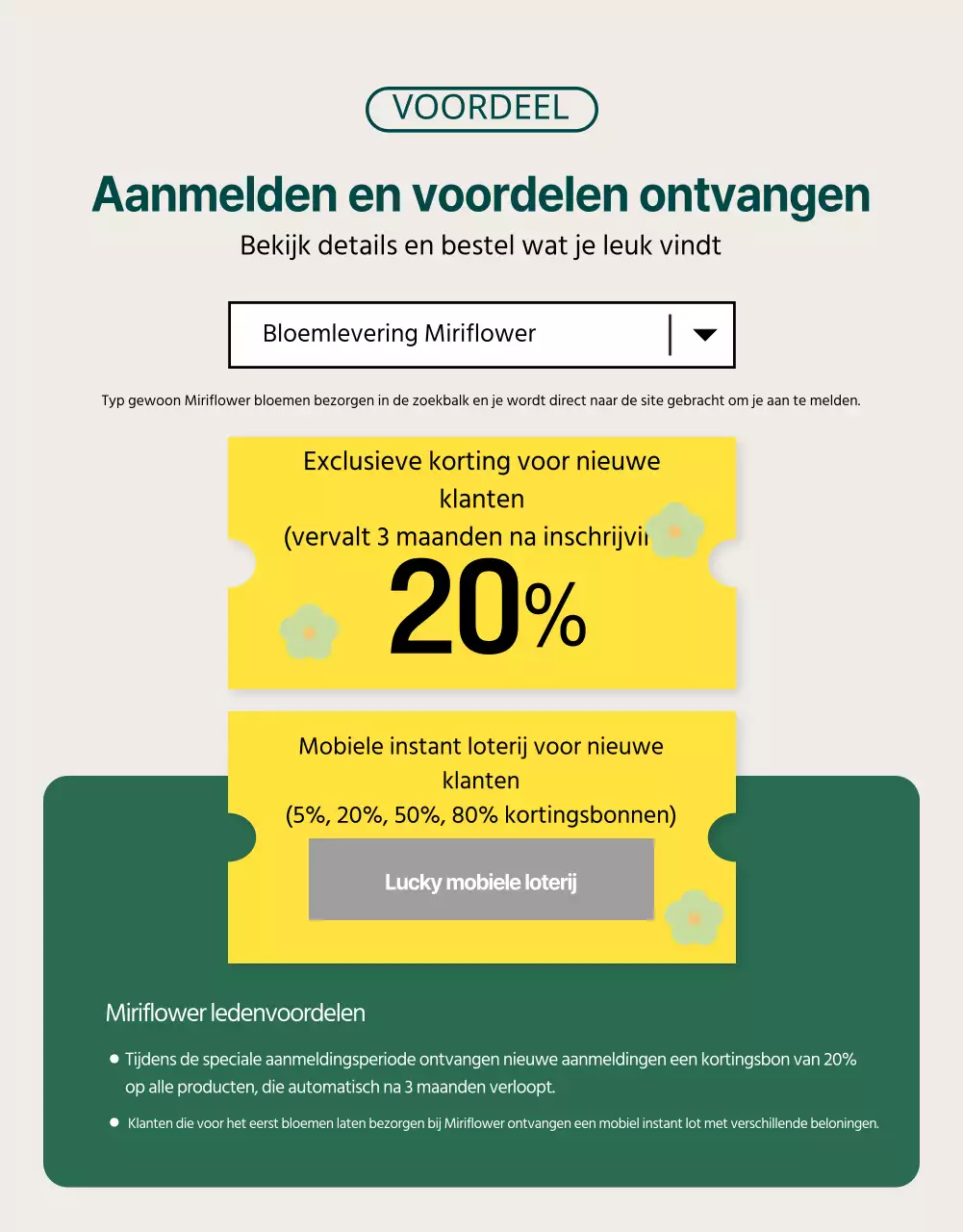 Introductie van de klassieke bloemenbezorgservice in groen en geel