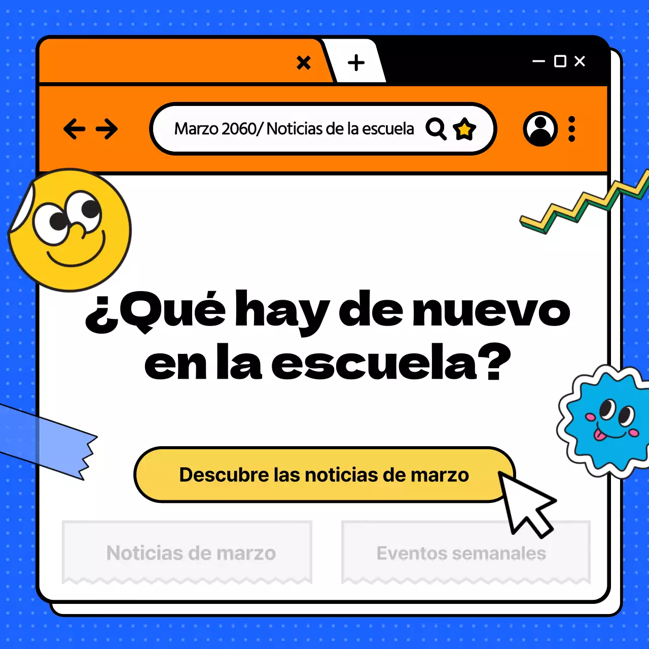 Guía de noticias escolares del navegador azul y naranja