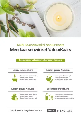 Promoot een cursus kaarsen maken volgens een schoon concept met een foto van een groene, kalmerende kaars