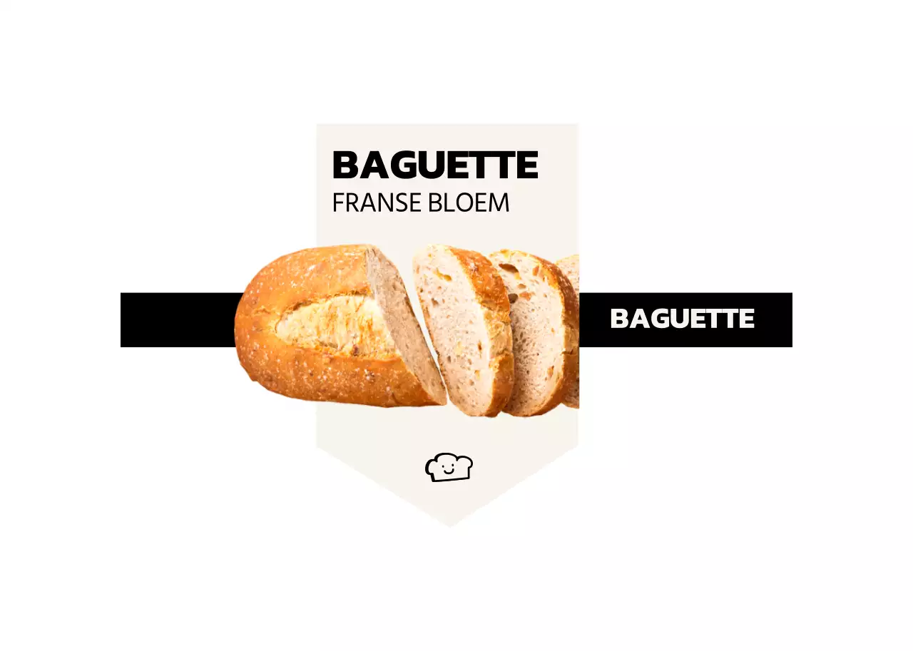 Binnenin een menu van een bakkerij met een eenvoudig ontwerp met afbeeldingen van echt brood in zwart en ivoor.