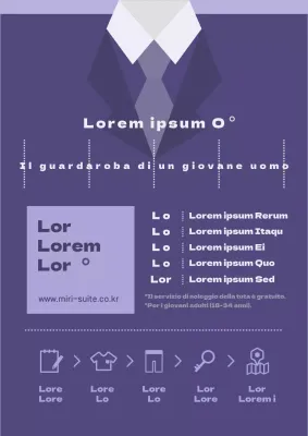 Istruzioni per il noleggio di un abito da intervista per giovani adulti viola e bianco