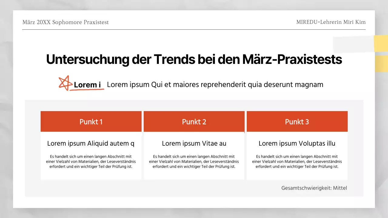 Rotes und weißes Testpapier mit thematischen Antworten auf den Test