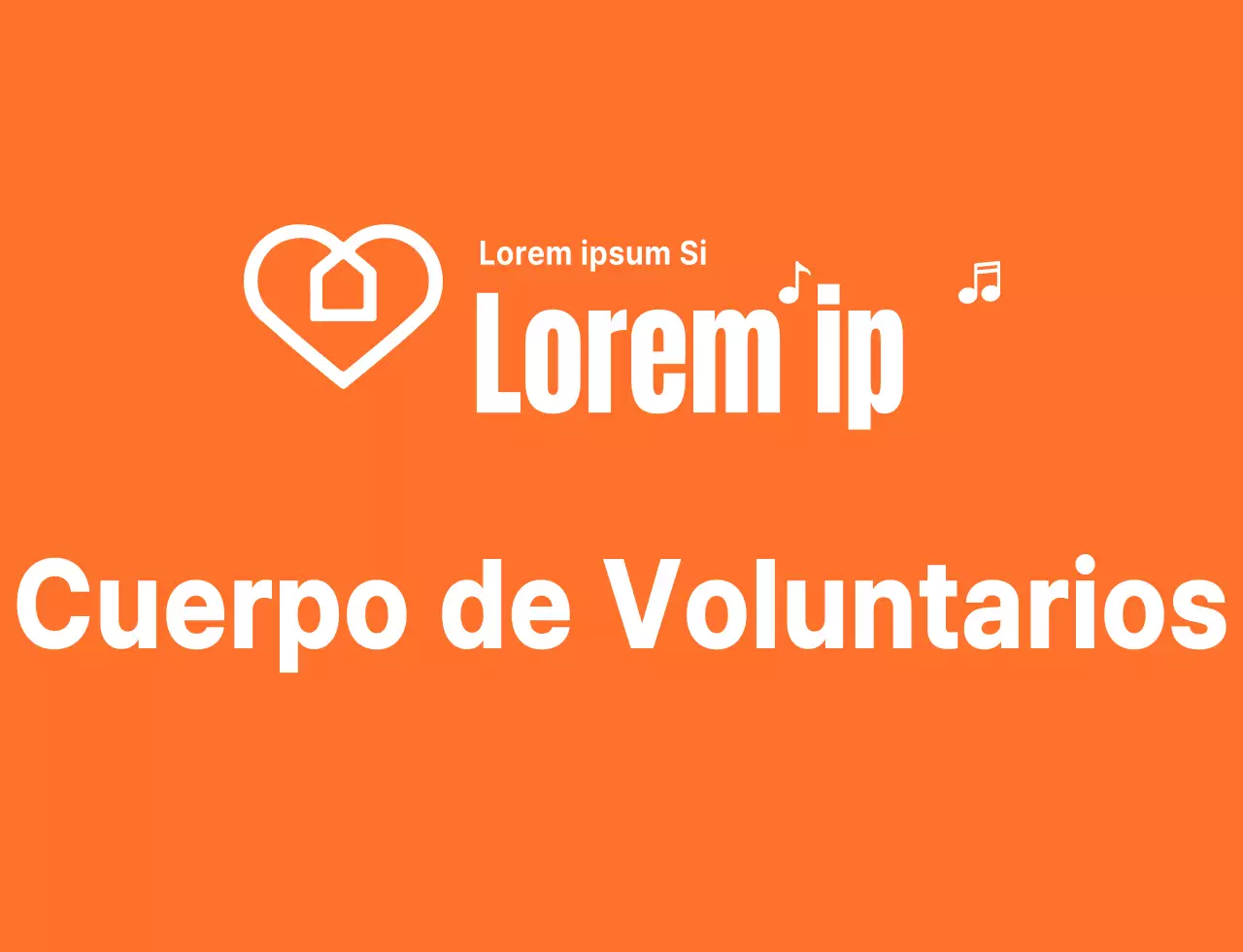 Texto rítmico estilo logotipo en naranja y blanco Organización de voluntarios