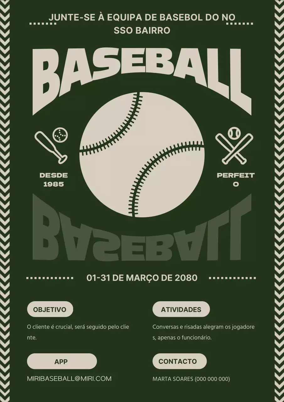Recrutar membros para um clube de basebol verde e bege
