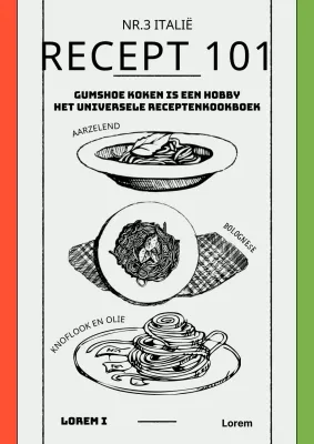 Lijntekening pastapunt receptenboek op witte achtergrond