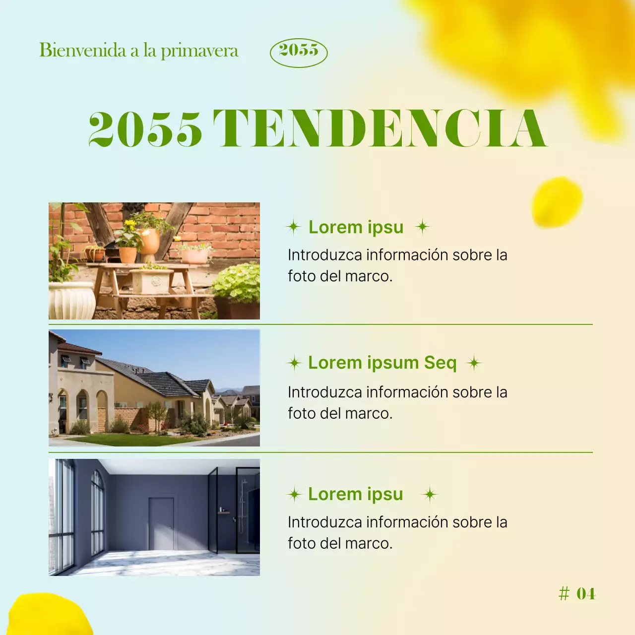 Fresco evento primaveral verde y amarillo