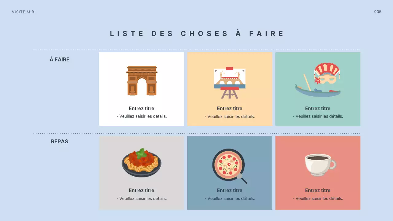 Itinéraire mettant en évidence des illustrations de destinations européennes en bleu clair