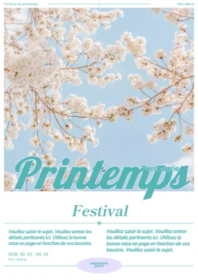 Fleur de cerisier blanche, concept vintage, affiche de festival