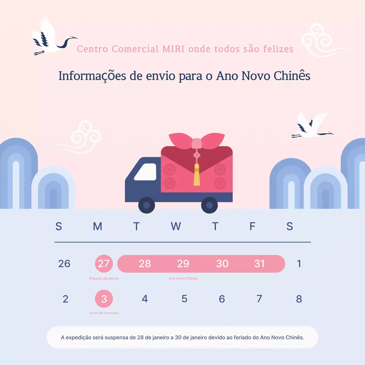 Aviso de entrega do Ano Novo Lunar Coreano Rosa