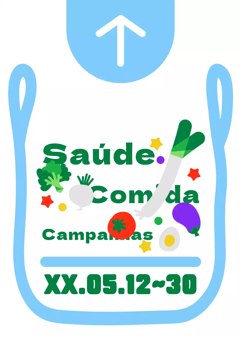 Saco de plástico bonito e arrumado, ilustração de moldura estilo direcções para uma campanha alimentar em azul claro e verde.