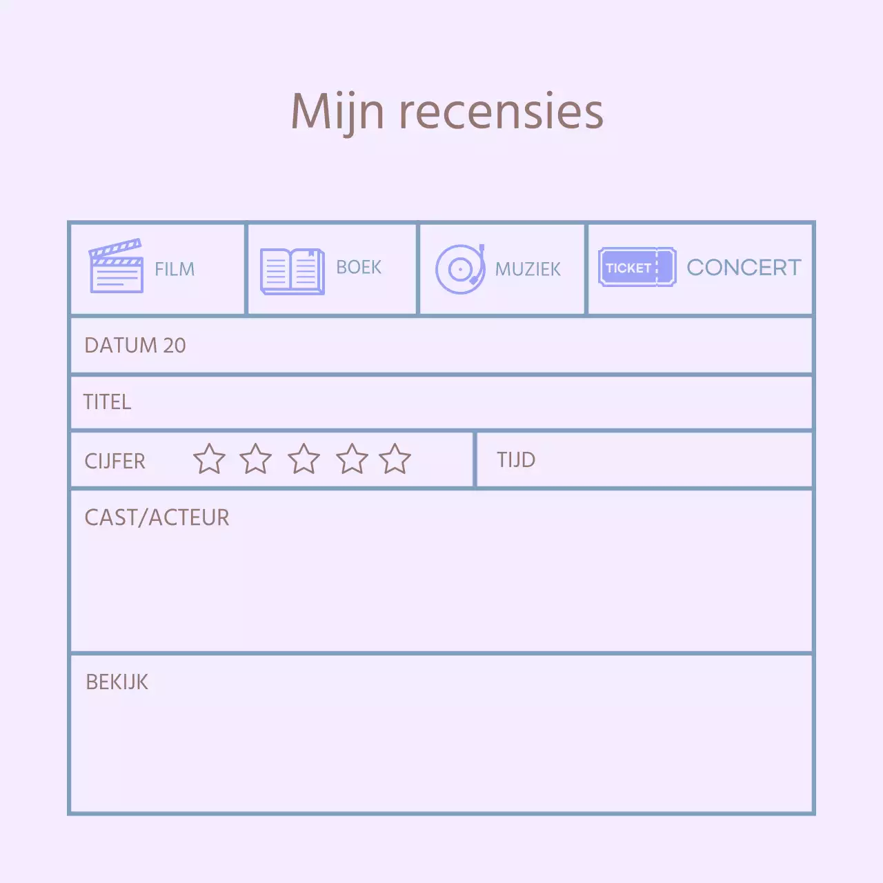Paars pictogram Eenvoudig beoordelingsdagboek