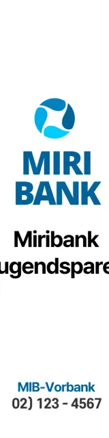 Werbeartikel mit einem einfachen blau-schwarzen Banklogo