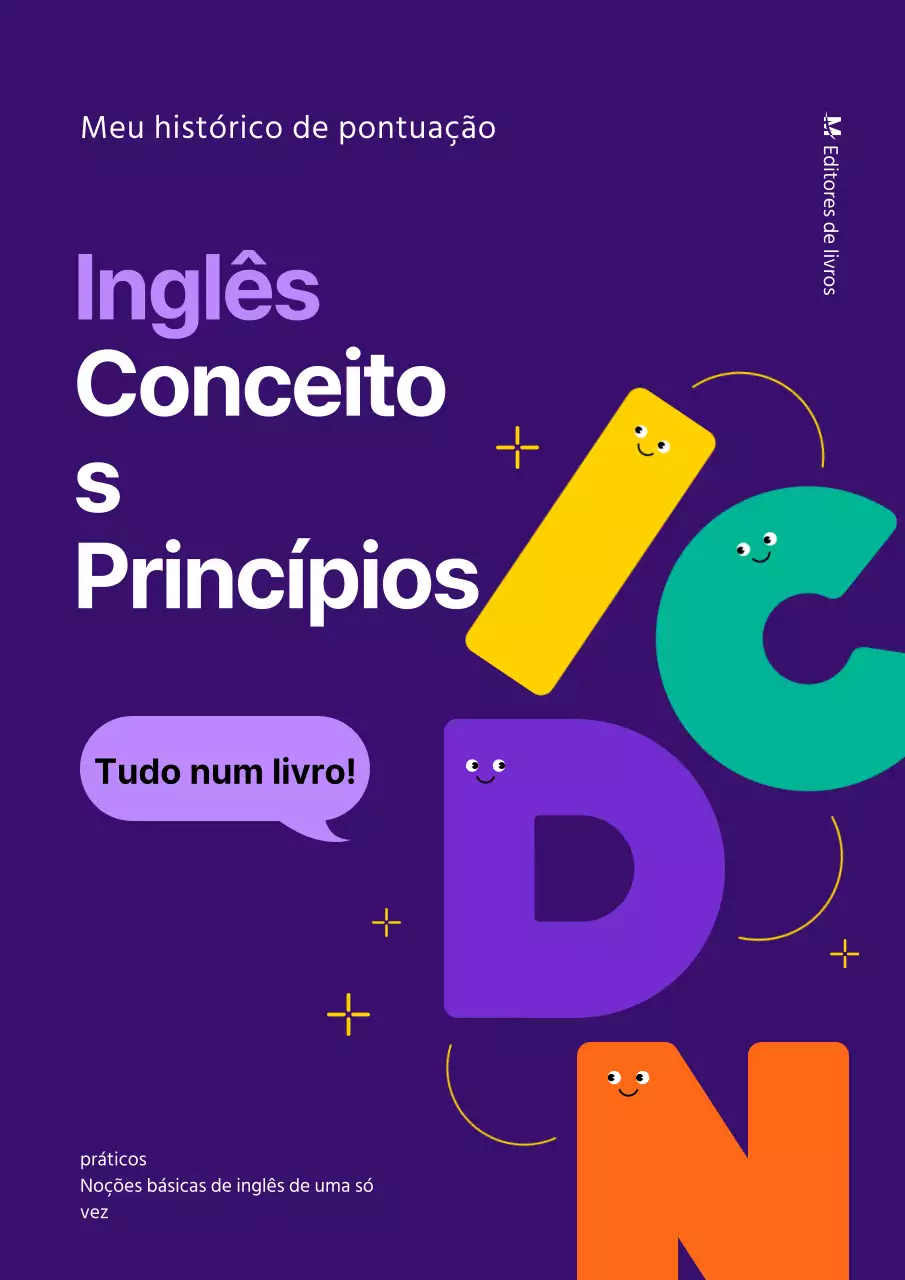 Livro de perguntas em inglês com destaque para o alfabeto roxo