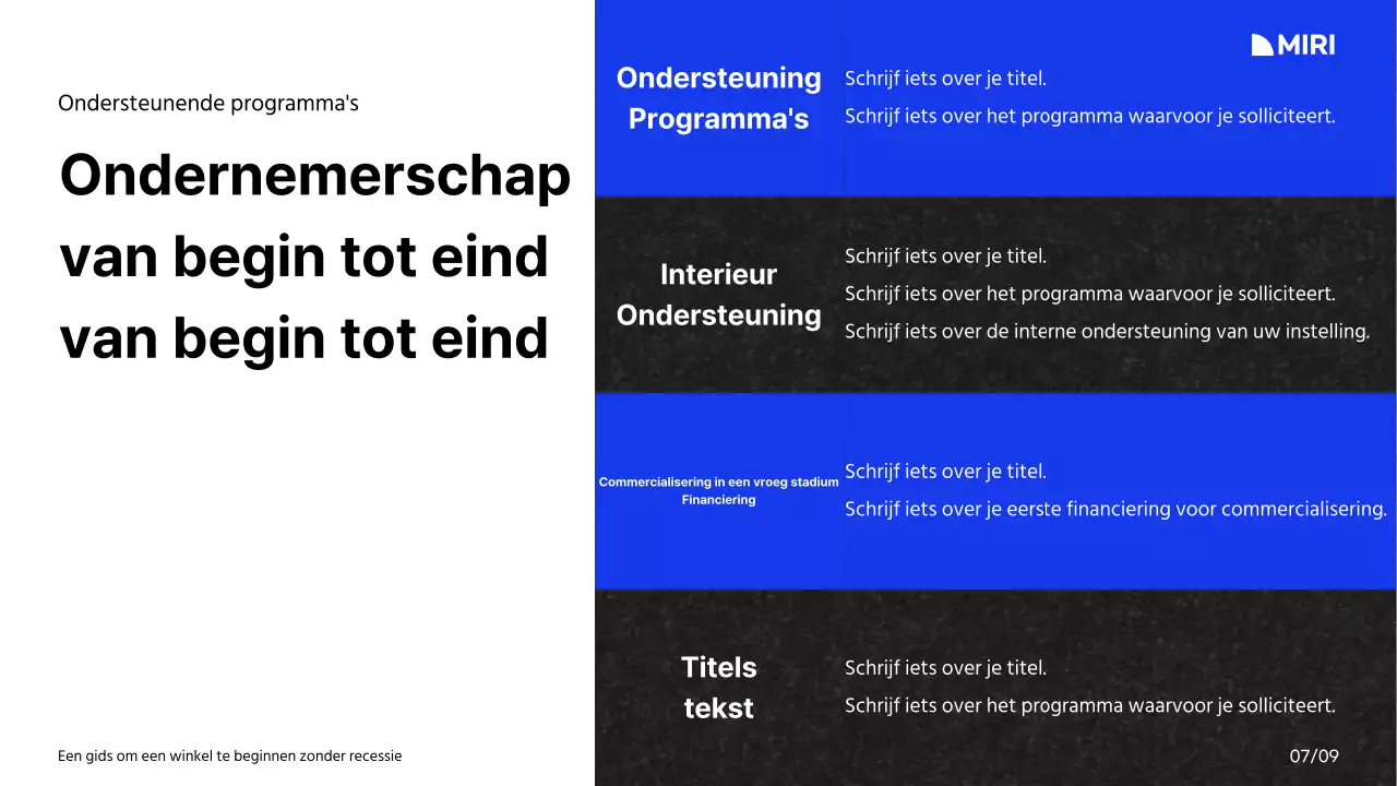 Een handleiding voor het starten van een winkelcentrum met een wit, blauw en zwart kleurenschema en rasterindeling