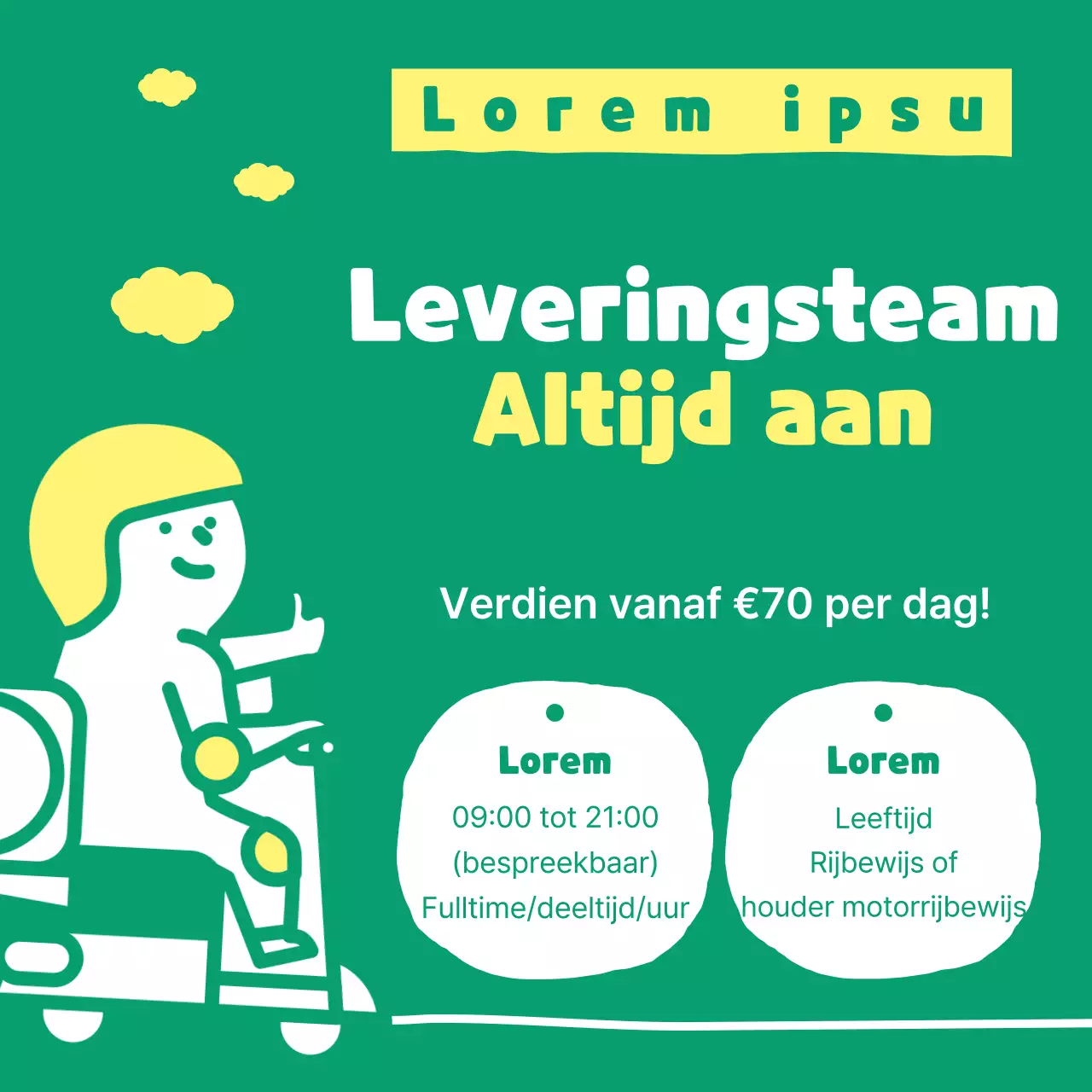 Het werven van schattige fluorescerende en groene bezorgers