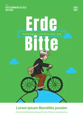 Grünes und hellblaues Plakat der Blue Sky Day Kampagne