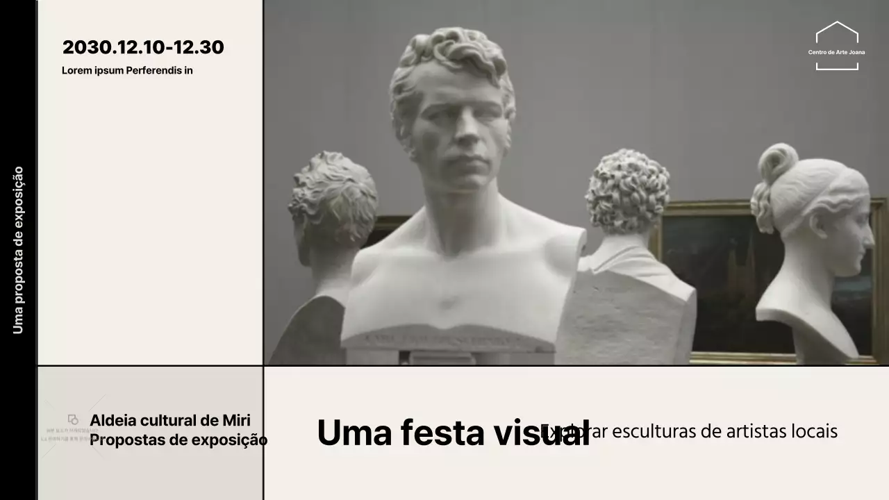 Proposta de exposição com acentos em grelha bege-preta