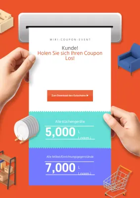 Werben Sie für Coupons mit einem Bon-Konzept mit orangefarbenen 3D-Illustrationen