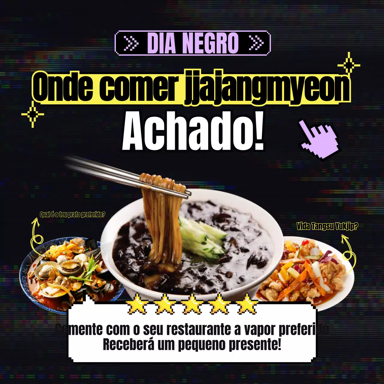 Um feed do Instagram com temática cibernética negra para os restaurantes do Black Day jjajangmyeon