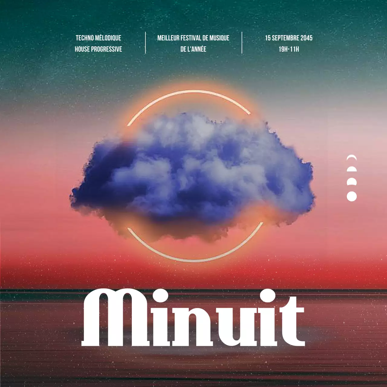 Annonce d'un festival de musique sur fond de ciel dégradé vert et orange