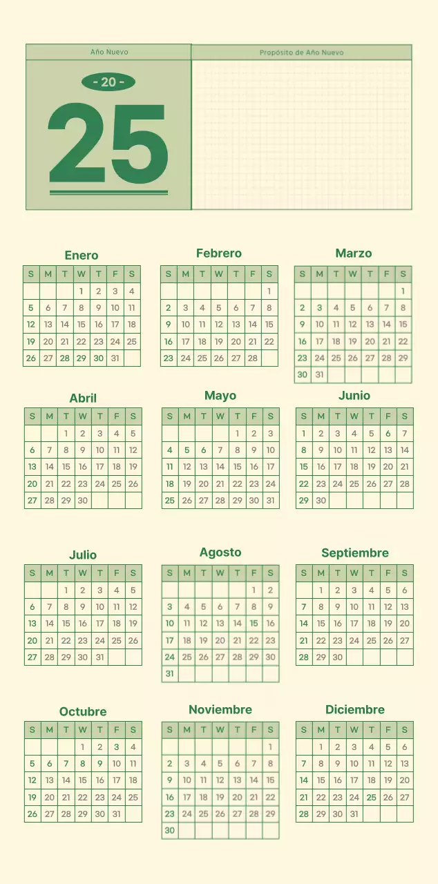 SAT Calendario de pared con concepto de bloc de notas del día D en verde y amarillo claro