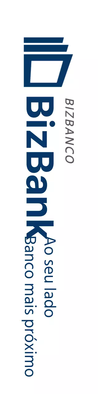 Promova o seu banco com um logótipo simples e texto em azul-marinho.