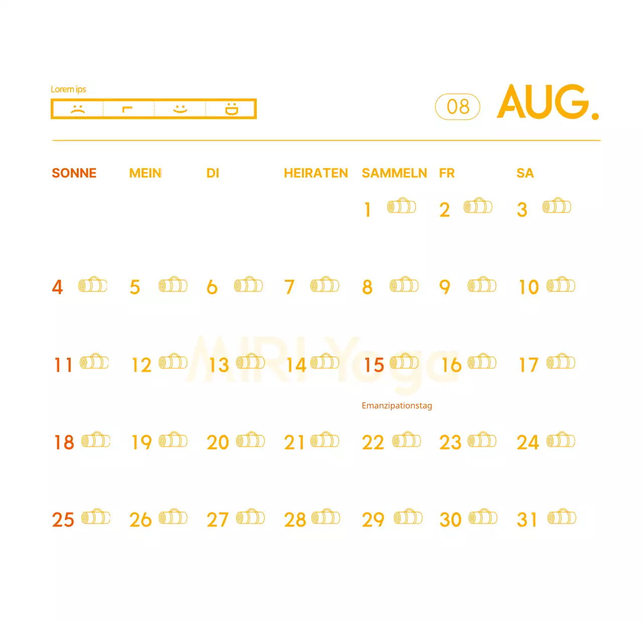 Orangefarbene Kalender zum Verschenken bei der Werbung für Ihr Yogastudio