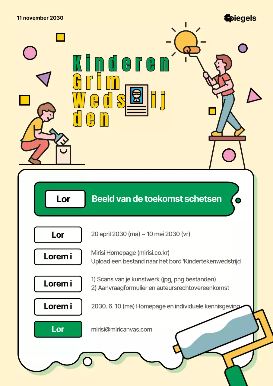 Een schattige illustratie van een kind dat schildert met gele en groene verf