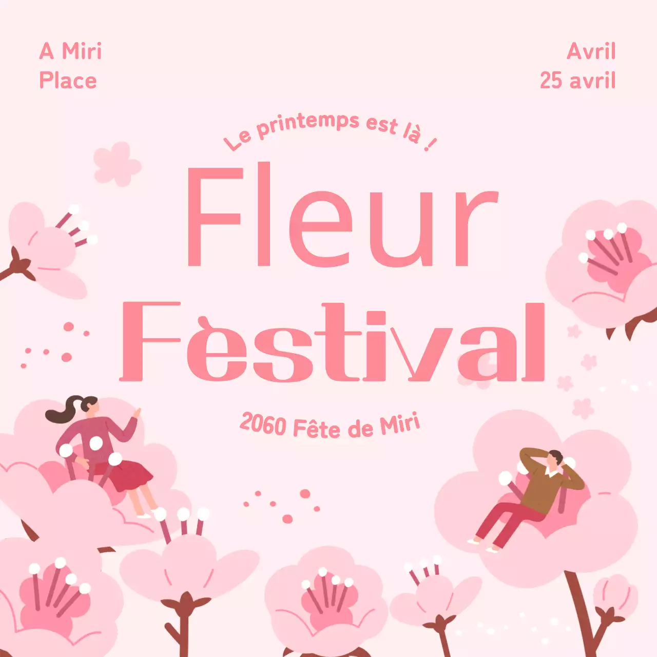 Un thème d'illustration rose et émotionnel pour promouvoir le festival des cerisiers en fleurs