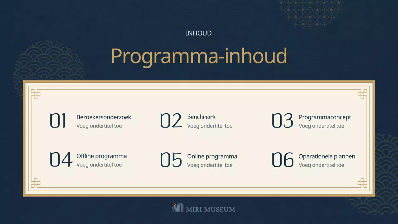 Blauw oriëntaals thematisch museum programmaplan