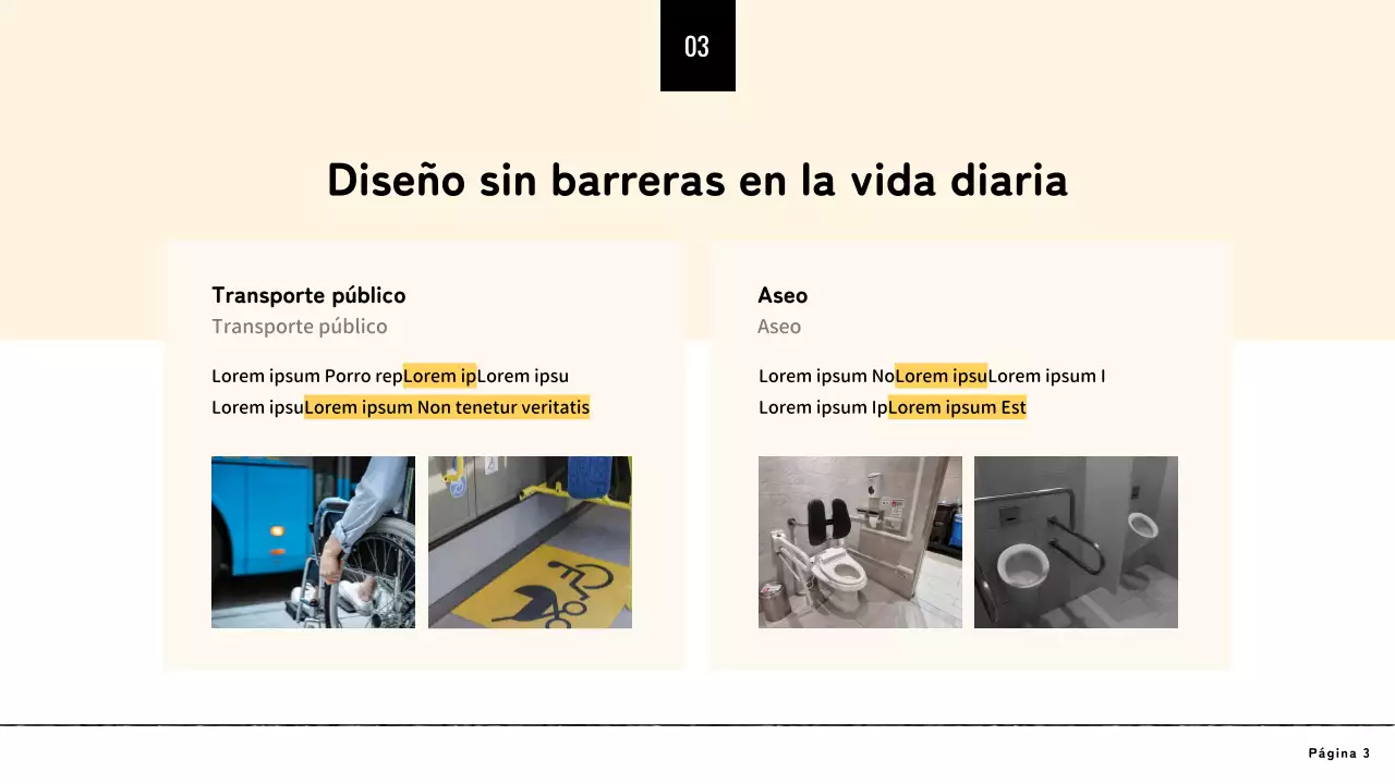 Presentación amarilla de diseño minimalista sin barreras