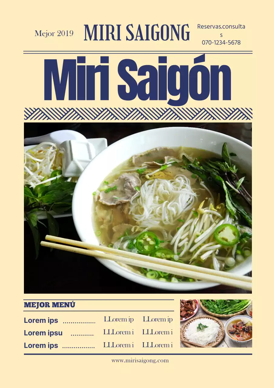 Promocionar el menú de un restaurante vietnamita de fideos de arroz