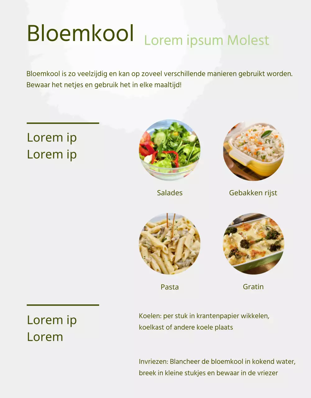 Bloemkool boerderij product beschrijving met een licht groene aquarel gevoel