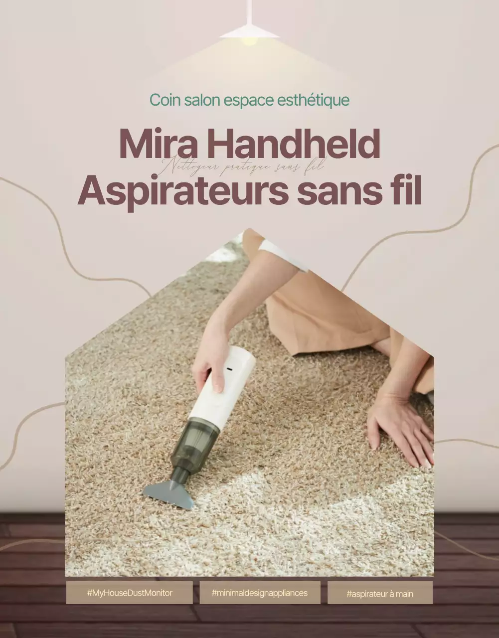 Voici un aspirateur à main simple et moderne dans les tons marron et beige.