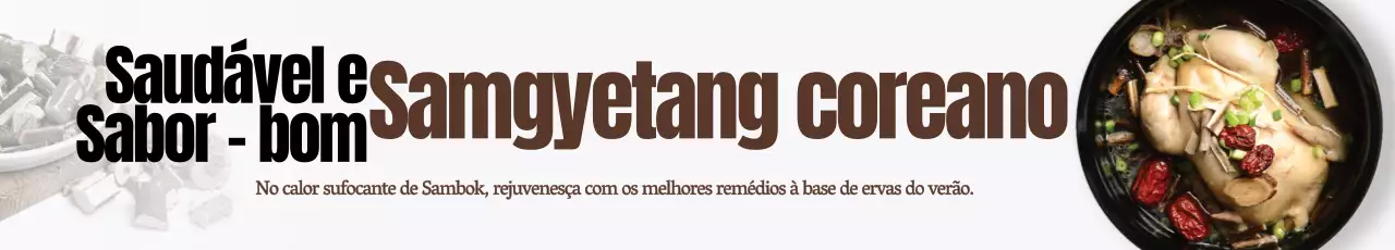 Promover o Samgyetang coreano em tons calmos sobre um fundo branco