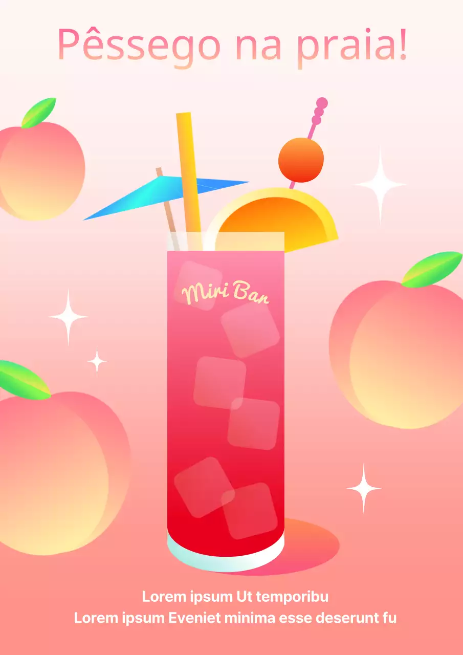 Arte de cocktail de pêssego adorável e bonita em rosa, laranja e amarelo com um toque de frescura de verão