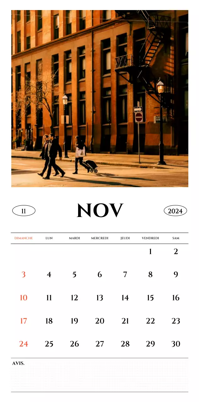 Calendrier mural de style simple avec concept de photographie de voyage émotionnelle en noir et blanc