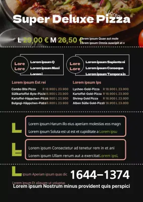 Menütisch mit einem schwarzen Pizzabild