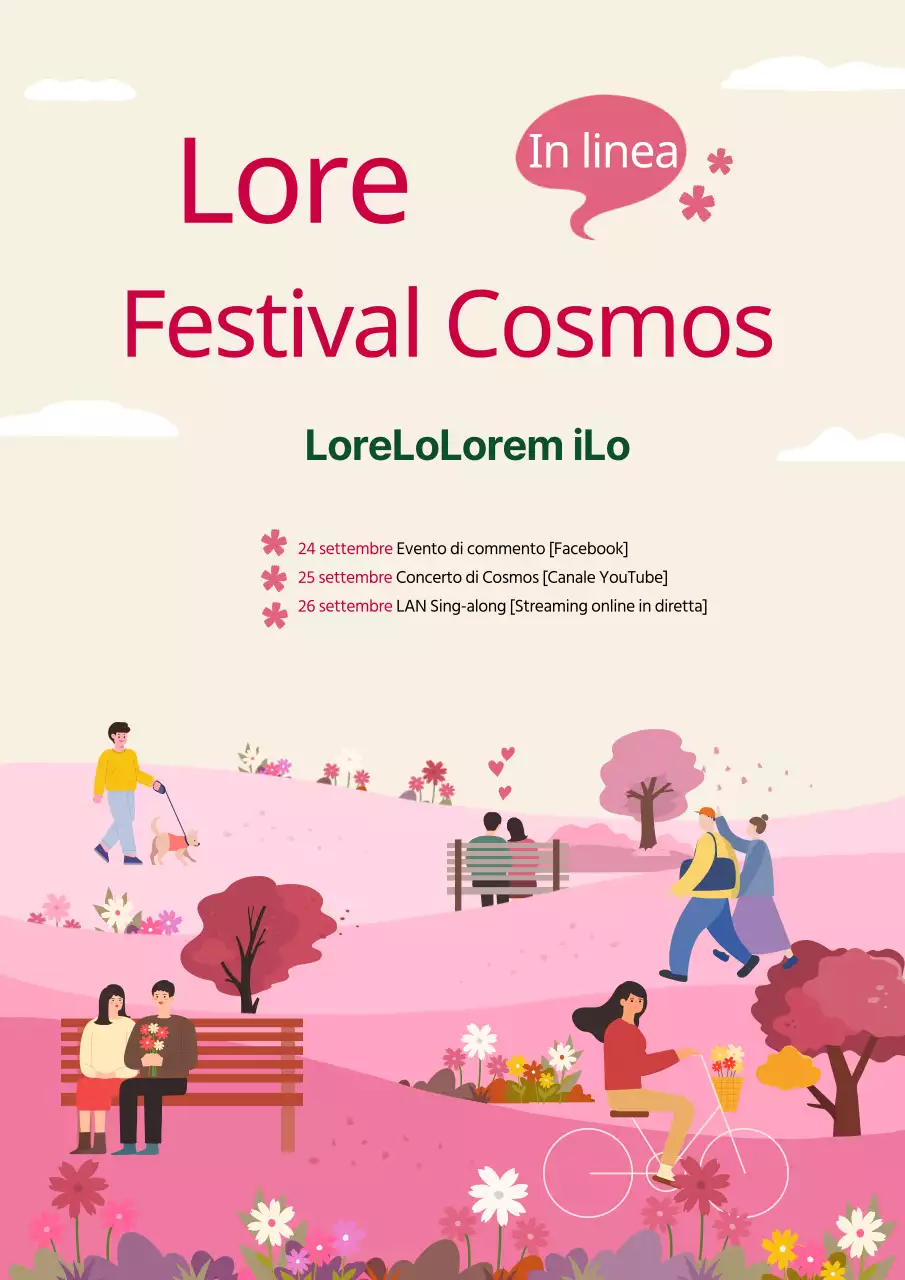 Guida agli eventi del Cosmos Festival in rosa e beige