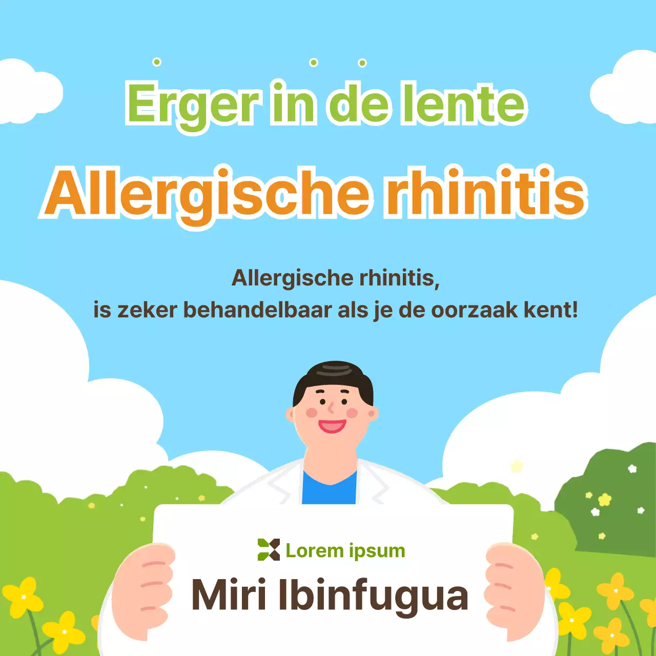 Een warme, frisse lenteillustratie in gele en chartreuse pasteltinten om allergische rhinitis tijdens het lenteseizoen te helpen voorkomen.