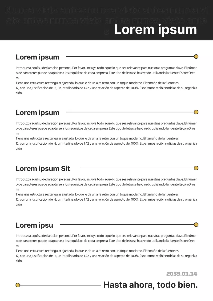 Una carta de presentación desenfadada, en negro y amarillo, con un concepto informal