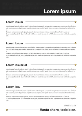 Una carta de presentación desenfadada, en negro y amarillo, con un concepto informal