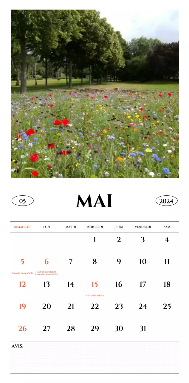 Calendrier mural de style simple avec concept de photographie de voyage émotionnelle en noir et blanc