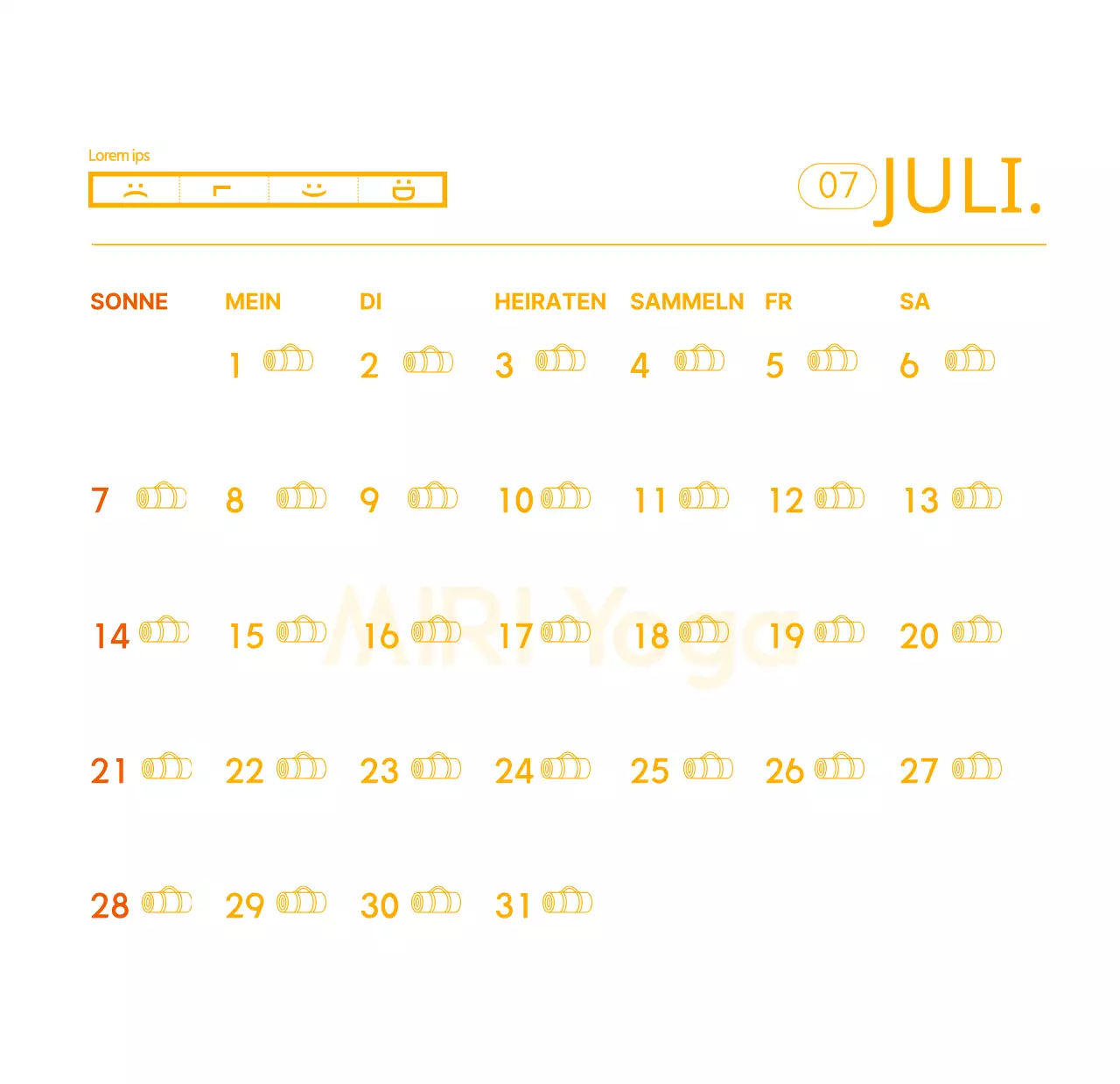 Orangefarbene Kalender zum Verschenken bei der Werbung für Ihr Yogastudio