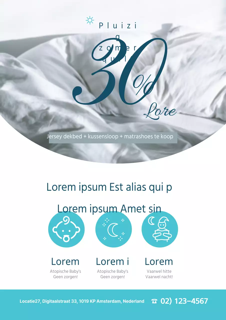 Promoot een dekbedwinkel zomer dekbed verkoop met een foto van een lichtblauw dekbed