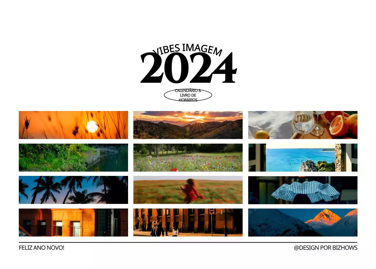 Calendário de parede de estilo simples com conceito de fotografia de viagem emocional a preto e branco