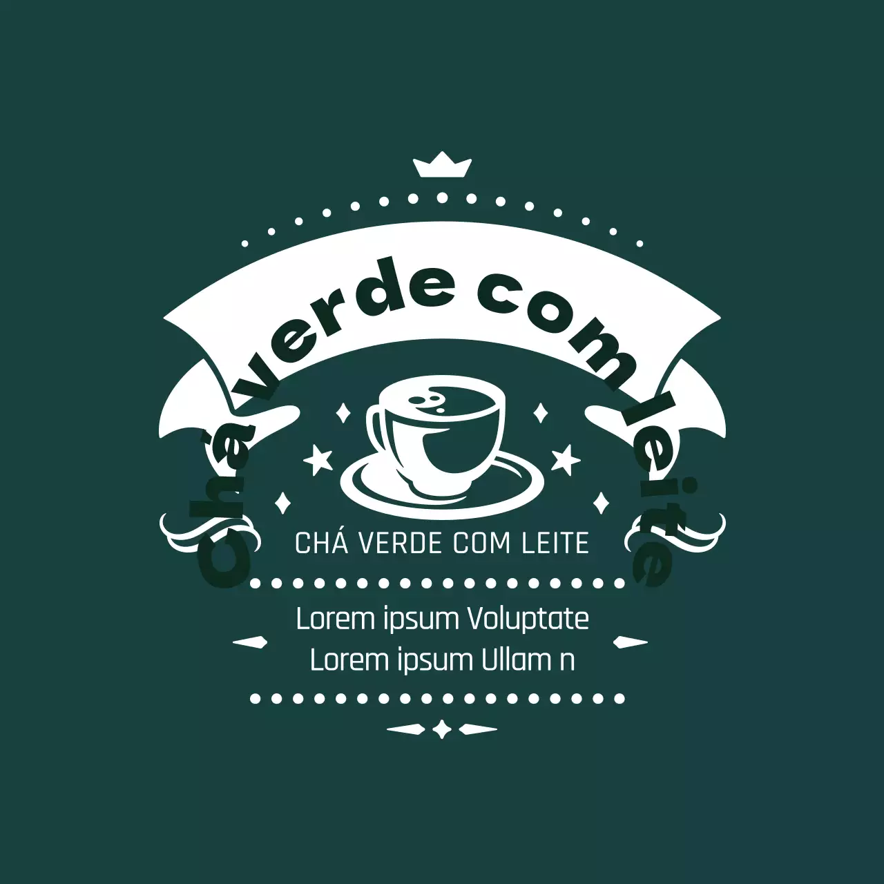 Rótulo de chá verde com leite ilustrado em turquesa