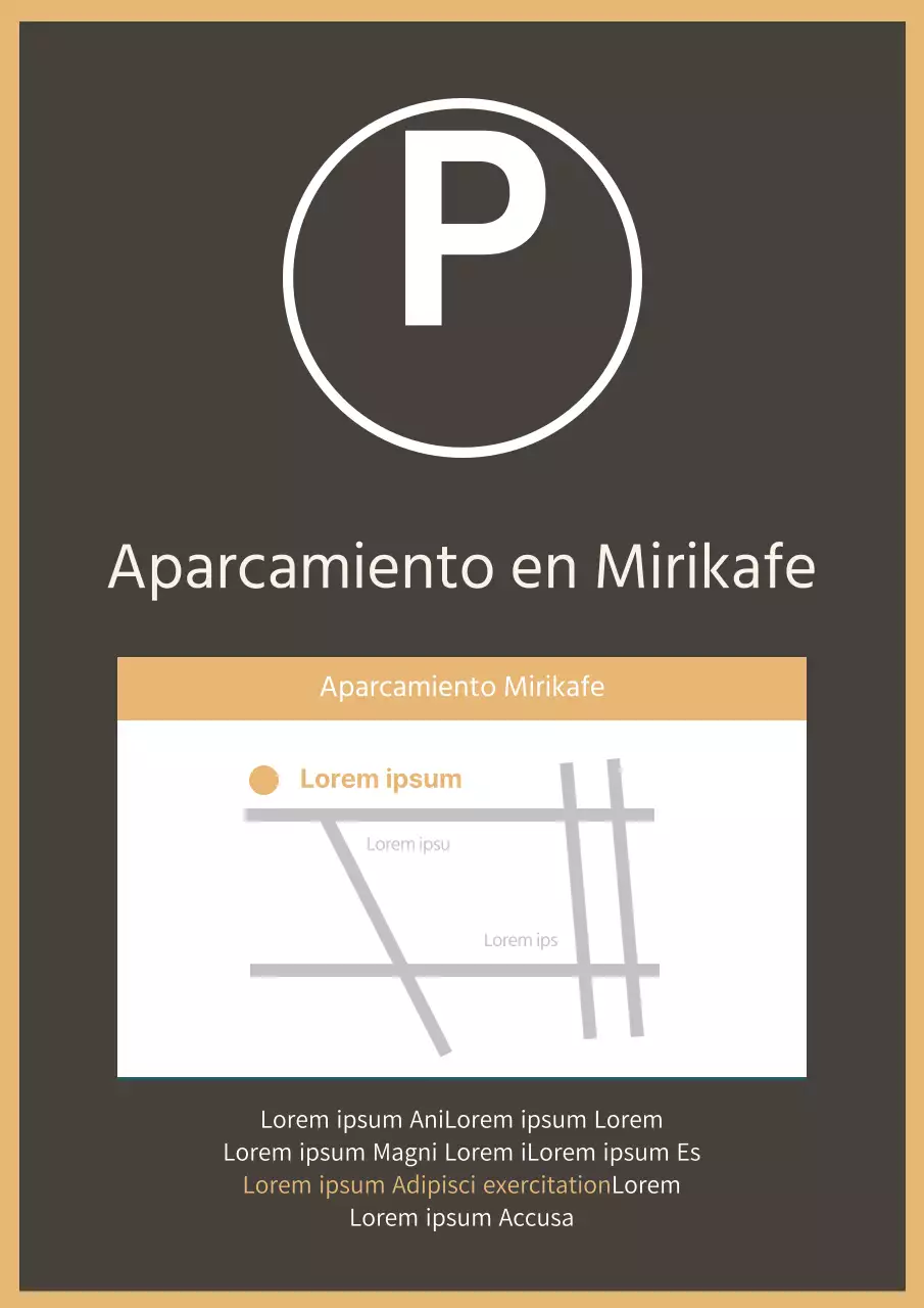 Bonito cartel marrón de aparcamiento para una cafetería