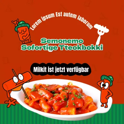 Werbung für die Einführung eines niedlichen rot-grünen Tteokbokki-Sofortgeräts